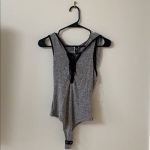 Hooded Lace up sweater sleeveless body suit